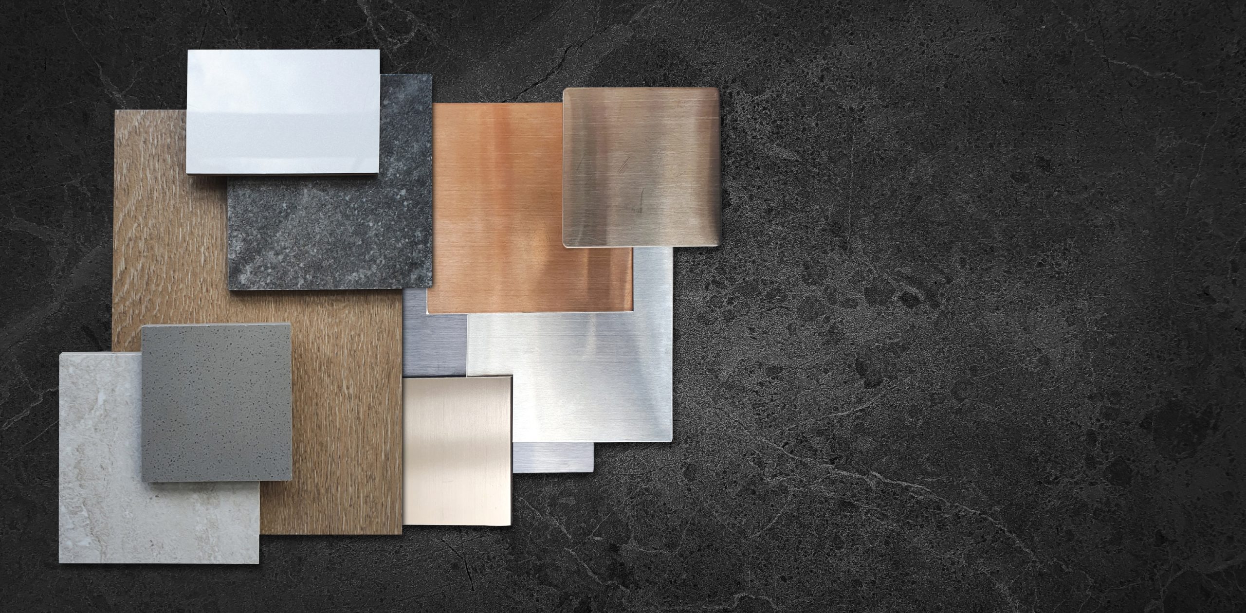 Different roofing material samples displayed